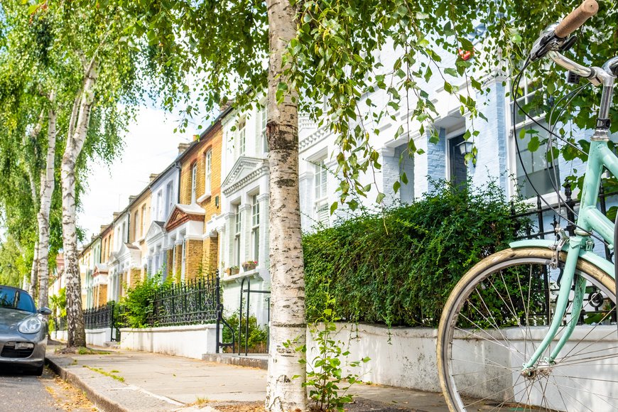 Attractive residential street of large terraced houses in Kensington & Chelsea borough of London