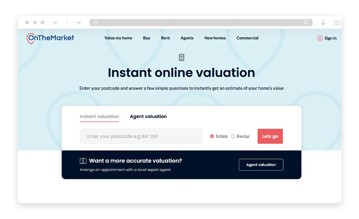 On The Market Online Valuation Homepage