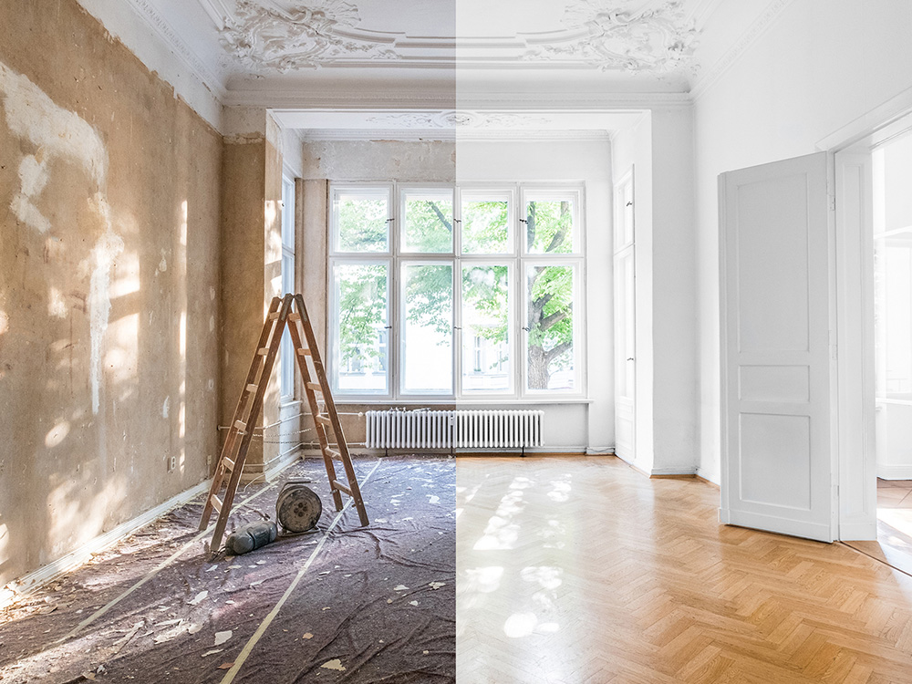Before and after of a property being refurbished