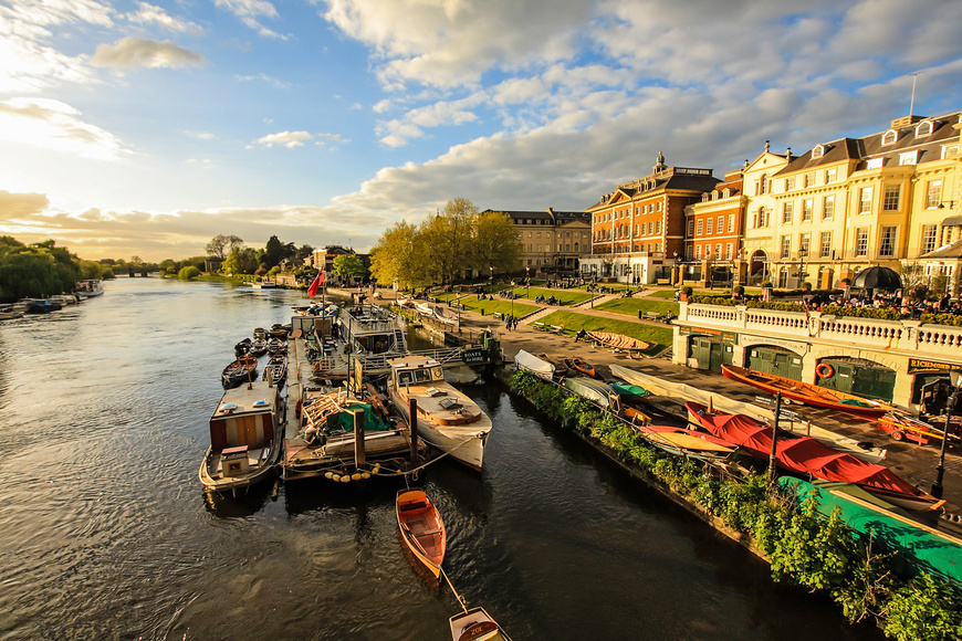Sunset view of the boats at the Thames Riverside, Richmond, London