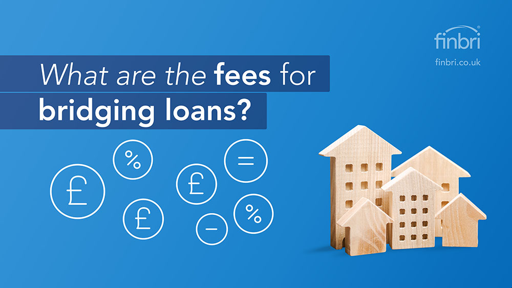 Dark blue graphic with a white illustration of several circles, one containing a pound symbol, a minus symbol, an equals symbol and a division symbol. The text reads: What are the fees for bridging loans?