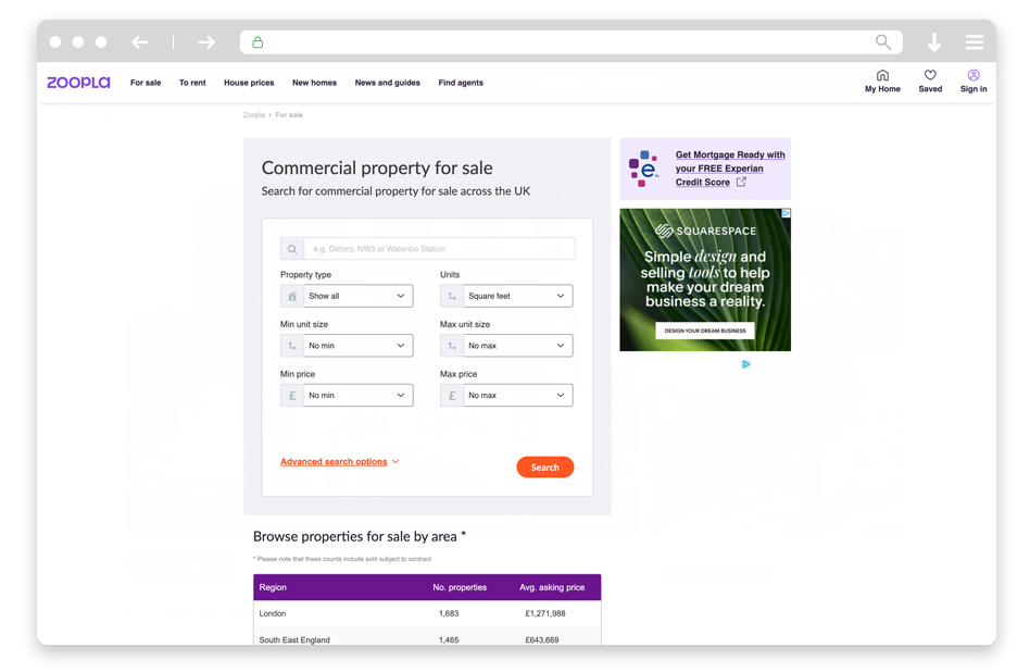 Zoopla commercial property page