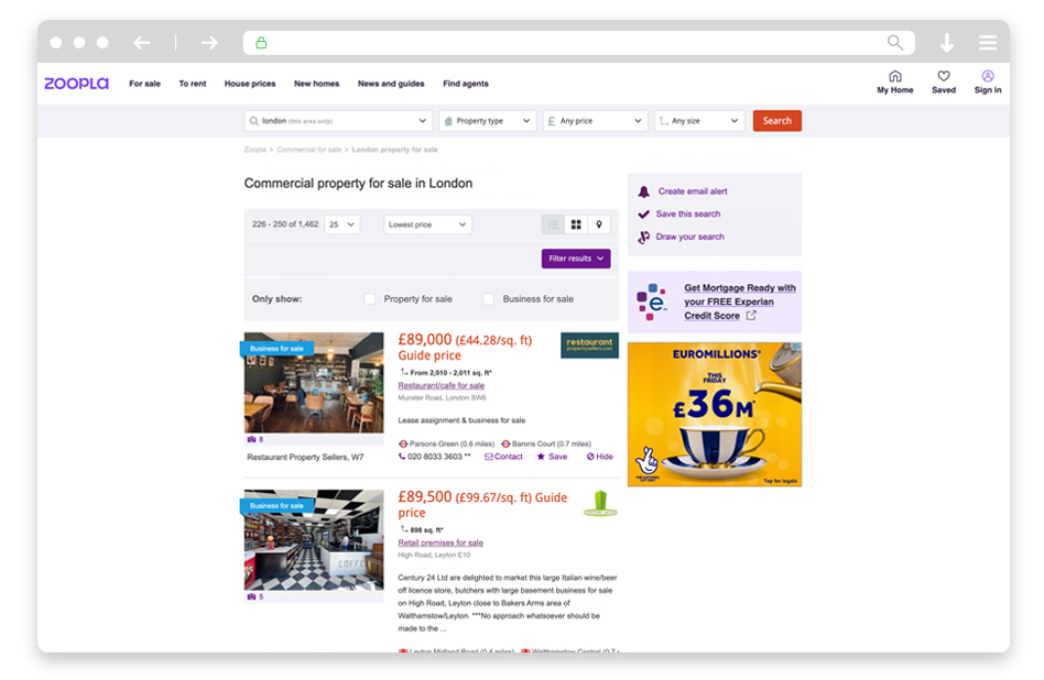 Zoopla Results Page